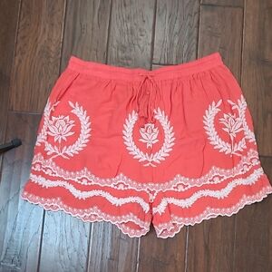 It's Pink Coral Pullon Shorts with White Embroidery size 1X